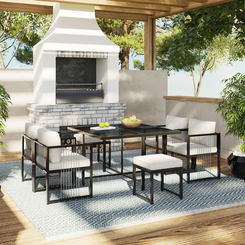 Set da 7 posti per esterni per 6 persone, tavolo con superficie in vetro_voghion.com