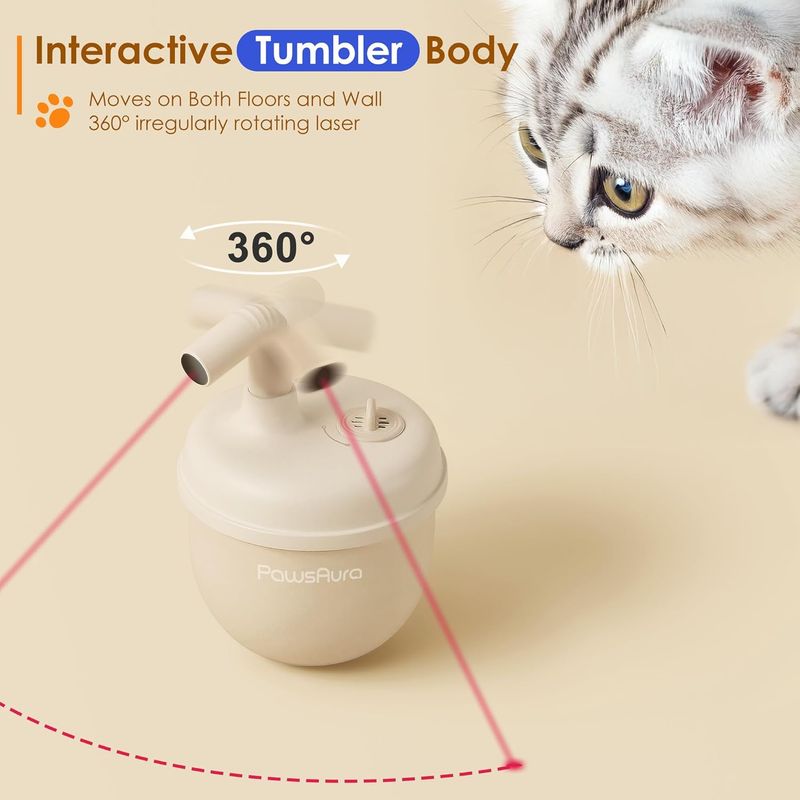 Automatisches interaktives Laserspielzeug für Katzen – selbstbalancierender, 360°-Auto-Spin-Laserpointer mit Katzenminzenloch, dreifach sensorisch – Sehen, Riechen und Tasten für Kätzchen_voghion.com