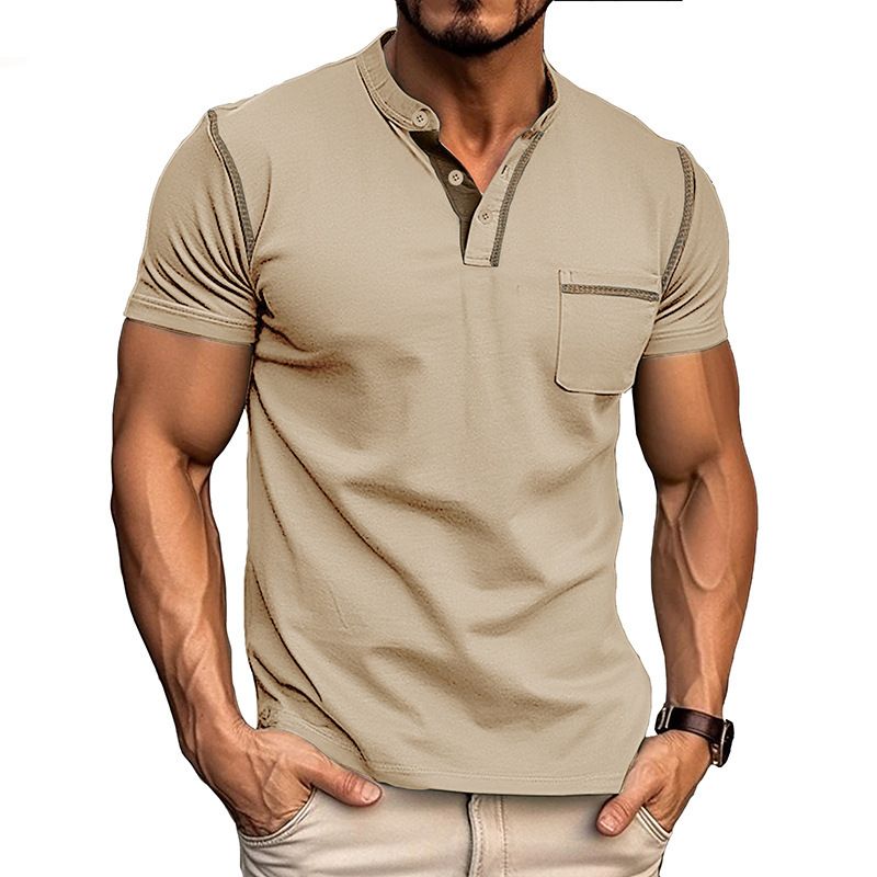 "Herren-Henley-T-Shirt mit kurzen Ärmeln – Klassische Baumwollmischung mit Kontrastbesatz (atmungsaktiv und leicht, S-XXL)"_voghion.com