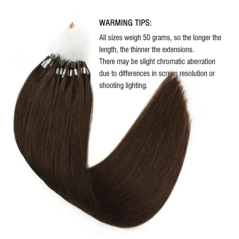 Dunkelbraune Haarverlängerungen mit Mikro-Loops Nr. 4, 100 % Echthaar, 40,6–66 cm, glatt, für Frauen_voghion.com