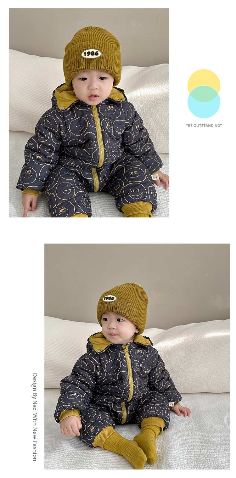 Roupas de bebê Roupas de bebê Coreano bebê estampado jaqueta acolchoada de uma peça_voghion.com