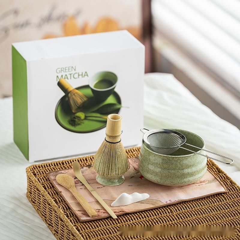 Ceramic Japanese Matcha Set With Bamboo Whisk, Hundred Books Stand, Song Dynasty Tea Ceremony Gift Box_voghion.com