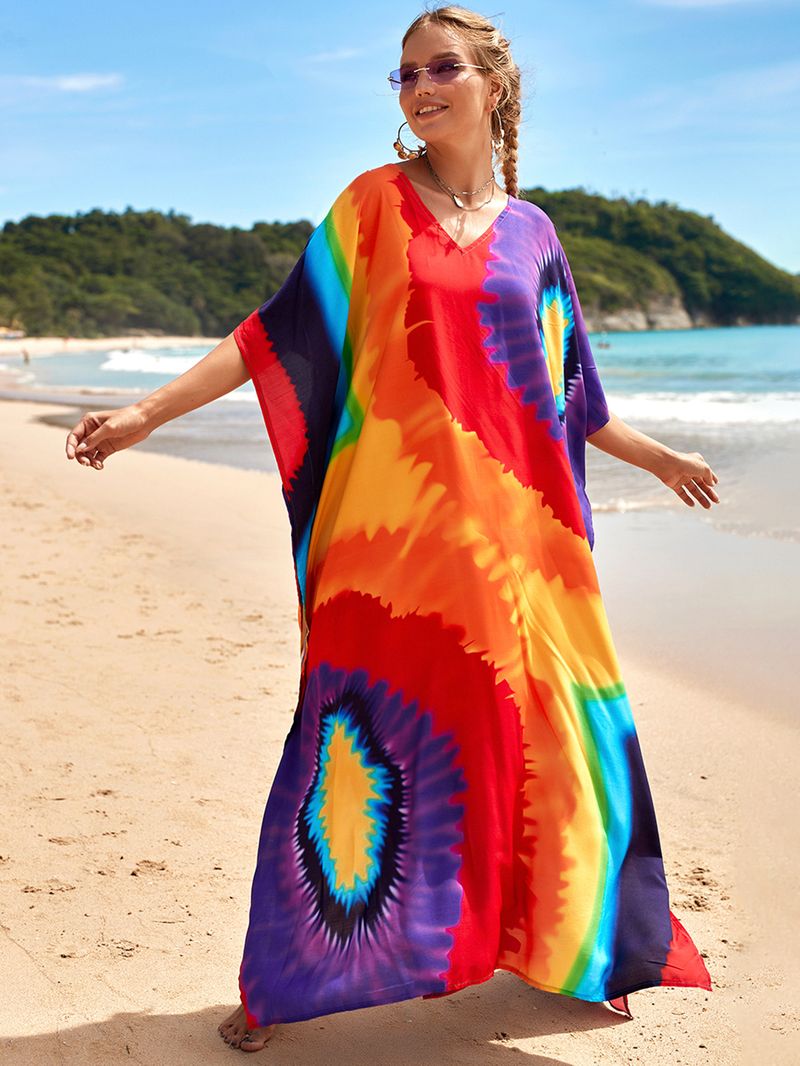 Strandkleid aus 100 % Baumwolle für Damen – Sonnenshirt mit Boho-Print, locker sitzende Bademode, Langarm-Tunika für den Urlaub am Pool_voghion.com