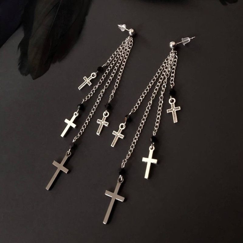 Clip per orecchini a croce con frange scure vintage_voghion.com