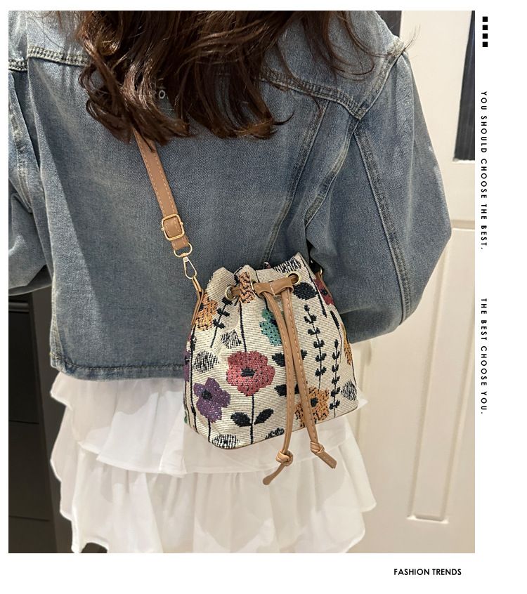 Ethnic Style Underarm Bucket Bag Contrasting Color Linen Women's Shoulder Bag Oblique Span Bag_voghion.com