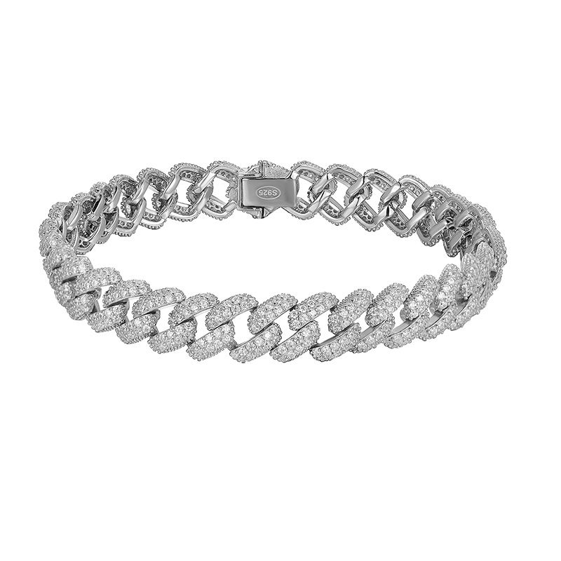 Bracciale a catena cubana per uomo, hip hop, coppia, in argento puro, semplice, alla moda, alla moda, con diamanti intarsiati, pesante, fatto a mano._voghion.com