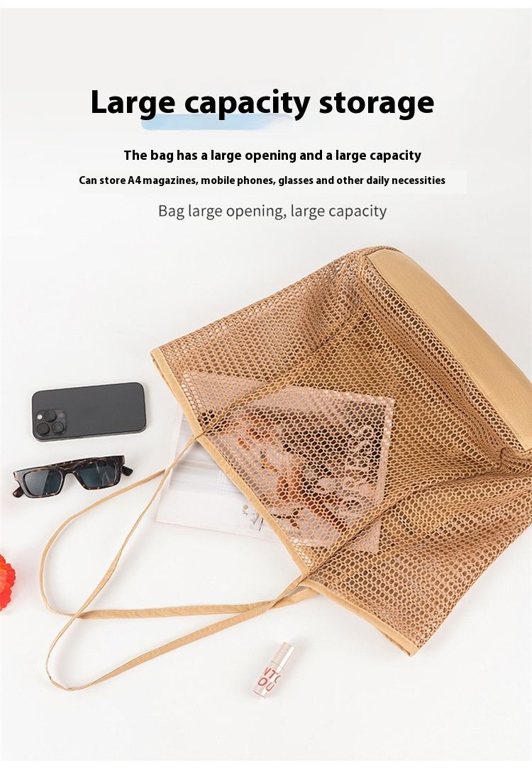 New Folding Beach Bag Mesh Handbag Women's Shoulder Bag Shopping Bag Summer Outdoor Travel Bag_voghion.com
