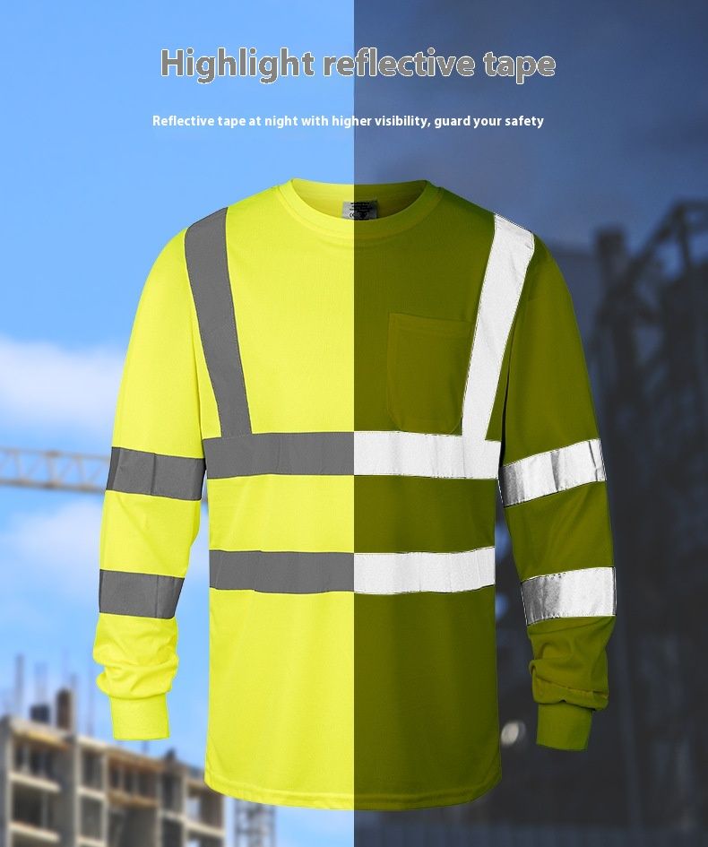 Reflective Clothing, T-shirt, Breathable Long Sleeved Labor Protection Clothes, Construction Mine Warehouse Work Clothes_voghion.com
