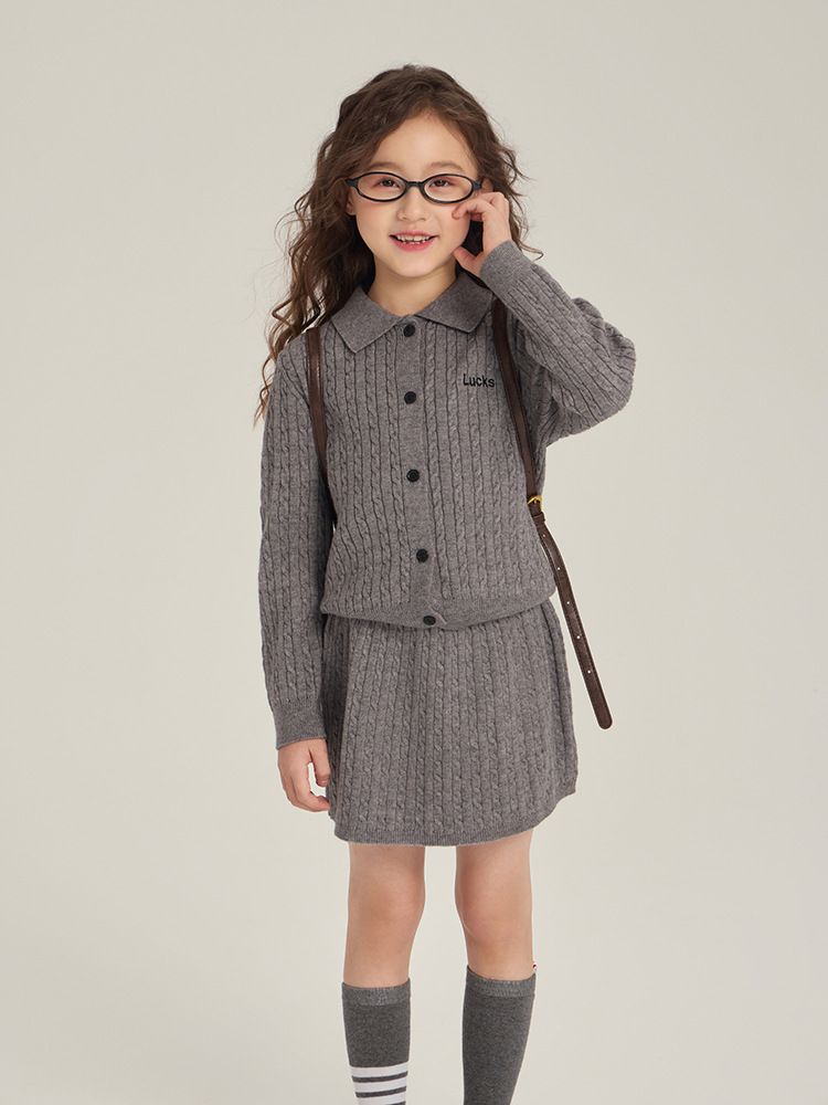 Ensemble tricoté Aimo Beibei pour filles, édition coréenne, style universitaire, nouveauté automne, pull, cardigan et jupe, 2 pièces_voghion.com