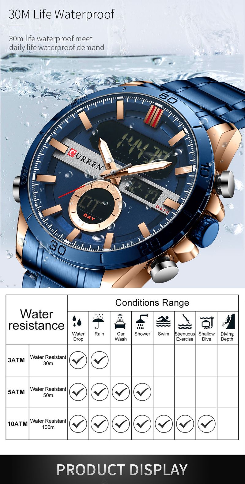Men's Digital Analog Sports Watch With Waterproof Functionality, Round Dial, Quartz Movement, Alloy Strap For Business And Casual Wear_voghion.com