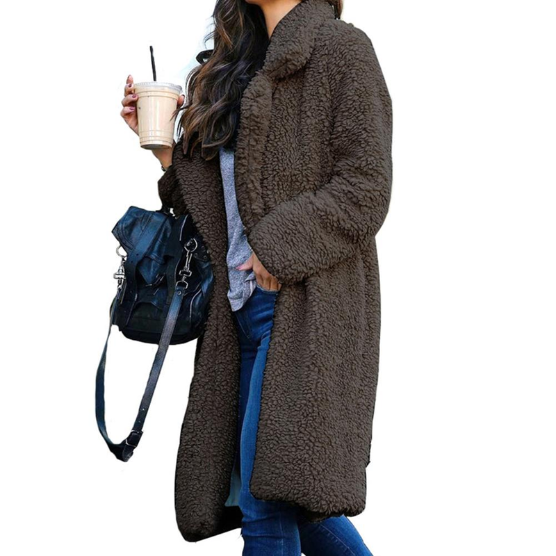 Hiver épaissir en peluche chaud Cardigan femmes revers couleur unie à manches longues Midi manteau abrigos mujer casacos de inver_voghion.com
