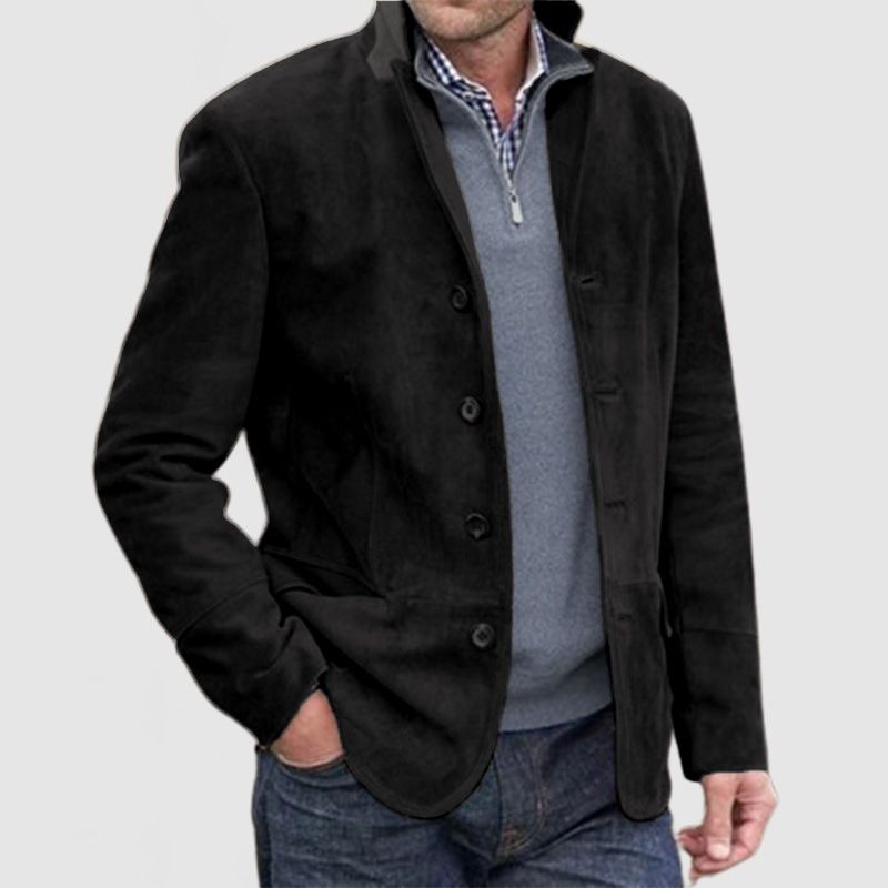« Veste décontractée rétro en daim pour homme – Manteau léger d'inspiration vintage – Kaki/Noir/Vert armée »_voghion.com