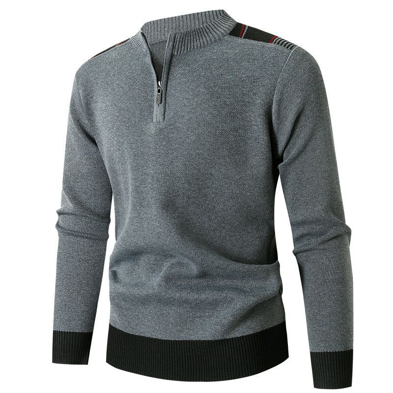 Pull tricoté à col montant et demi-fermeture éclair pour homme, haut décontracté, tendance, chaud, nouvelle collection automne et hiver 2023_voghion.com