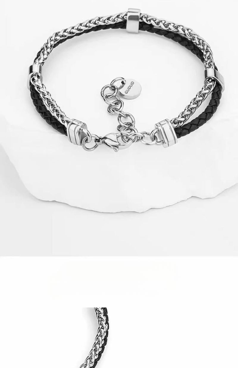Klassisches doppellagiges Lederseilarmband für Herren, Titanstahl, lichtecht, Ins-Stil, elegant, High-End, Geburtstags-Qixi_voghion.com