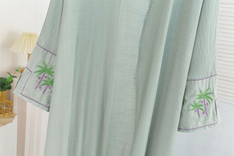 Elegant Embroidered Dress - Flowy Muslim Long Sleeve Open Front Robe For Women, Comfortable Chiffon Fabric, Plus Size Friendly_voghion.com