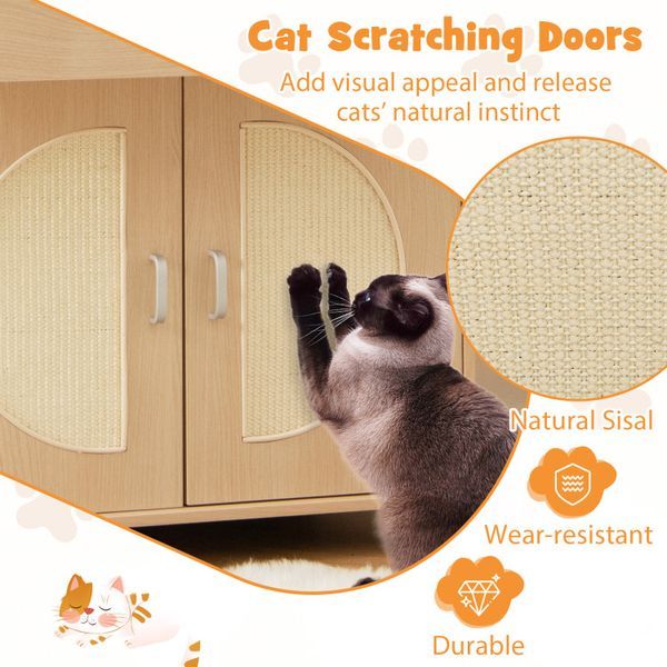 Cat Litter Box Enclosure With Sisal Scratching Doors And Storage_voghion.com