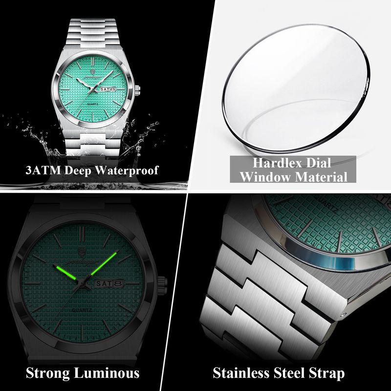 POEDAGAR Top Business Man Watch Luminous Waterproof Stainless Steel Men Wristwatch Date Week Quartz Fashion Casual Men's Watches_voghion.com