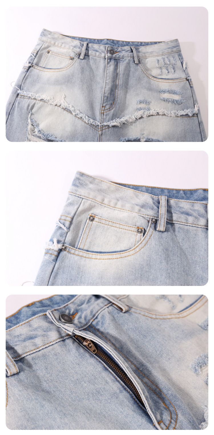 Men's Distressed Washed Jeans - Vintage Gray Gradient, Loose Straight Leg, Baggy Trousers With Artistic Rips (S-3XL)_voghion.com