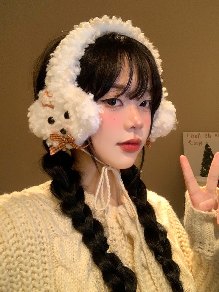 Cache-oreilles en peluche Bow Curl Puppy pour femme, protège-oreilles d'hiver chaud, résistant au froid et au gel_voghion.com