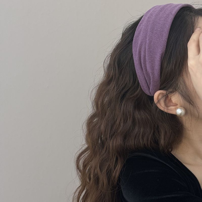 Fascia per capelli in velluto viola larga per donna, fermaglio per il lavaggio del viso a corona alta per autunno e inverno, design di nicchia, morbida fascia per capelli lavorata a maglia_voghion.com