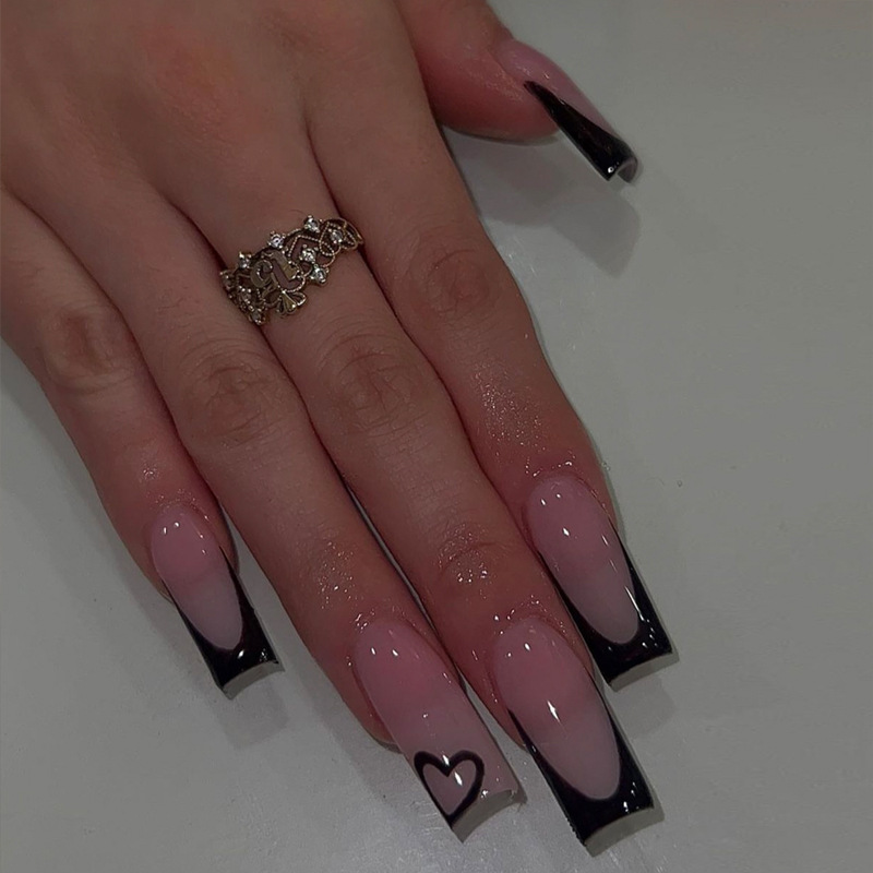 Falsche 24-teilige quadratische Nägel, langes Ballett, zum Aufdrücken der Nägel, tragbarer französischer Kunstnagel mit Strass-Schmetterlings-Design, Strass_voghion.com