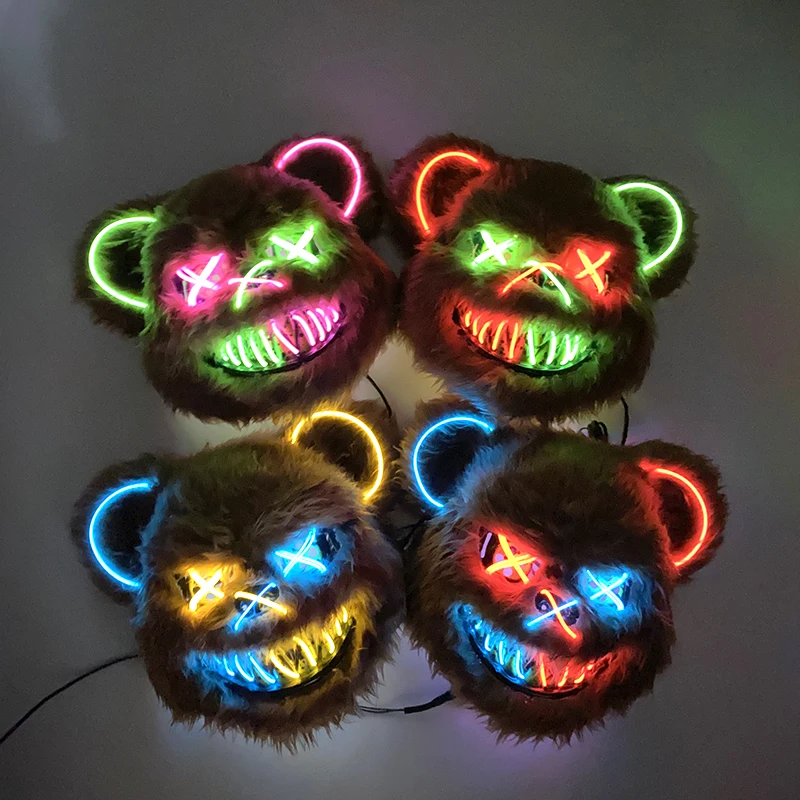 New Halloween Light-Up Animal LED Glowing Bear Mask Neon Light Character_voghion.com