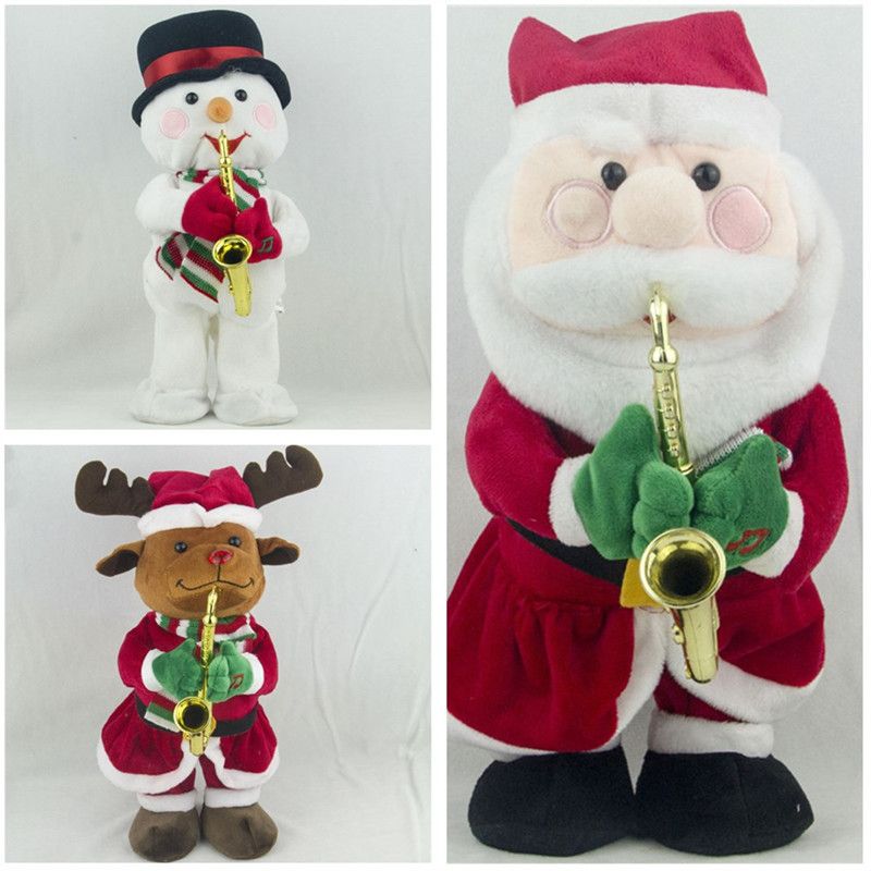 Kerst zingende dansende pluchen speelgoedset - Kerstman rendier sneeuwpop met muziek en beweging, zacht knuffeldier cadeau voor kinderen tijdens de vakantie_voghion.com