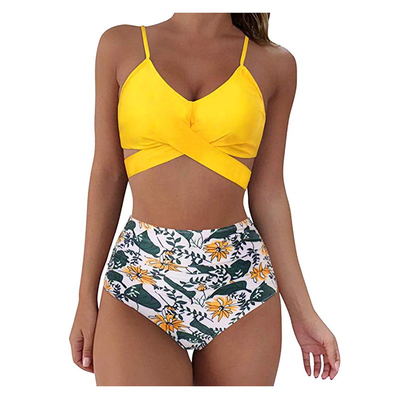 Bikini-Set mit hoher Taille für Damen – sexy zweiteiliger Badeanzug mit Leopardenmuster und gekreuztem Rückendesign, bequemer Polyesterstoff für Strand und Pool_voghion.com