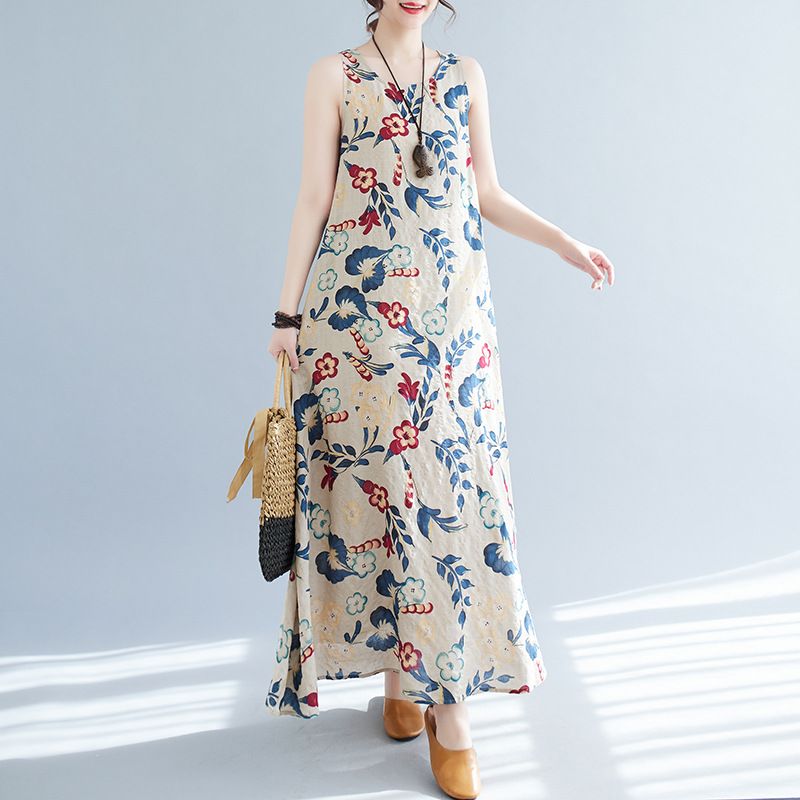 2023 Zomer Nieuwe Plus Size Dameskleding Koreaanse Versie Artistieke Losse En Afslankende Bedrukte Katoenen Linnen Mouwloos_voghion.com