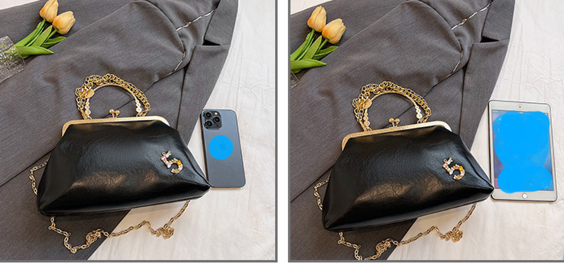 Women's 2023 New Gold Mouth Bag Trendy Fashion Chain One Shoulder Handbag Dinner Bag_voghion.com
