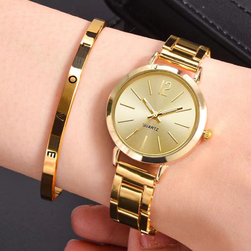 Thin - Strap Gold Steel Band Women's Quartz Watch With Student Dial_voghion.com