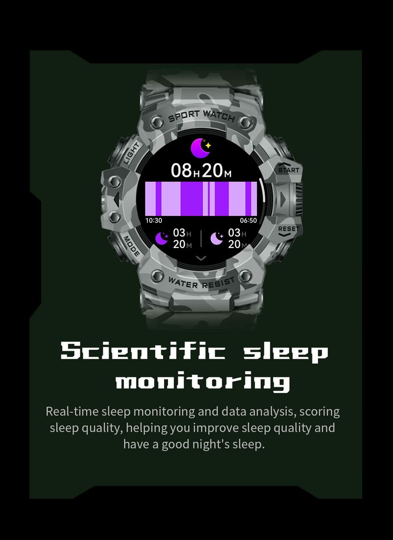 Inteligentny zegarek sportowy z funkcją inteligentnego przypomnienia, pulsometrem, tlenem we krwi, snem i latarką_voghion.com