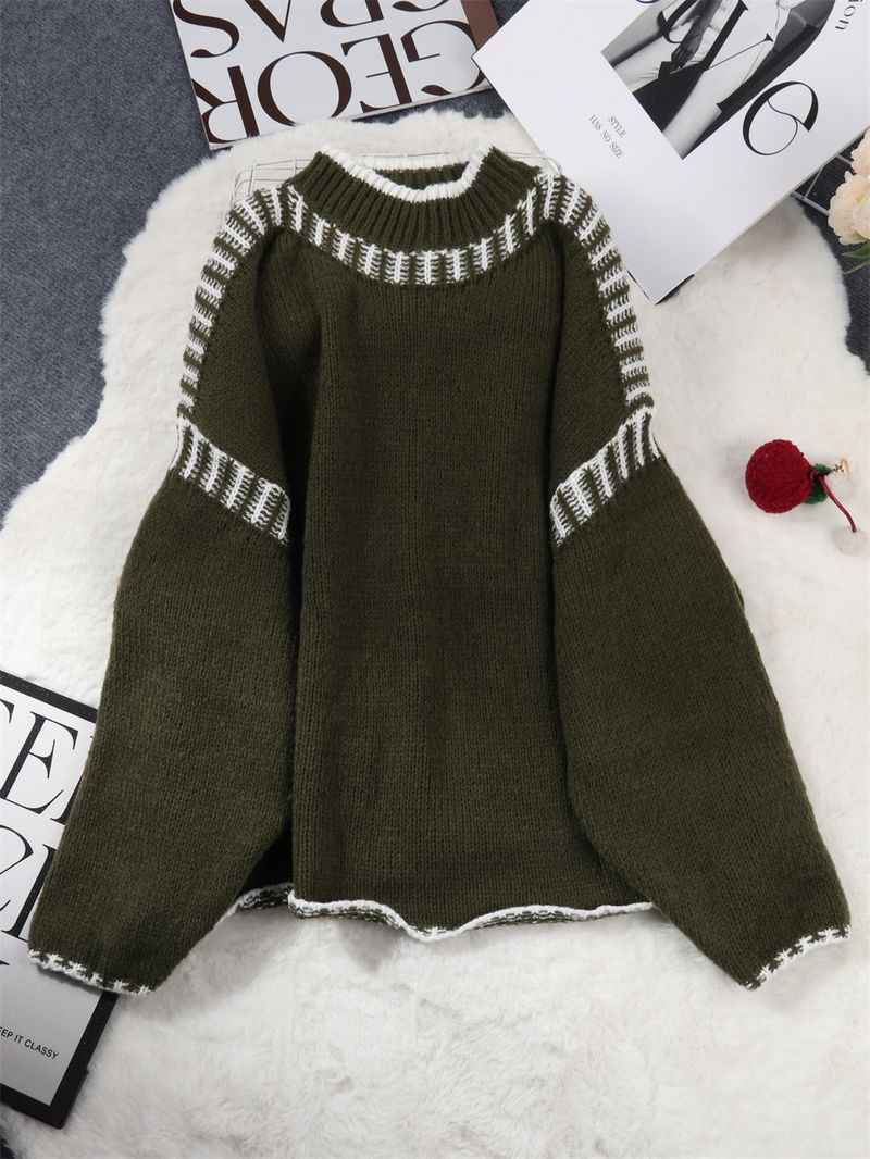 Maglione casual a collo alto con ricamo a mano, nuovo modello da pendolare, autunno e inverno, in contrasto di colore, per donna_voghion.com