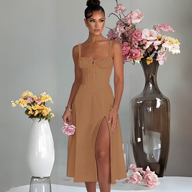 Rochie de primăvară și vară europeană și americană, la modă, casual, cu dantelă, slim fit, cu fante, high end, pentru femei_voghion.com