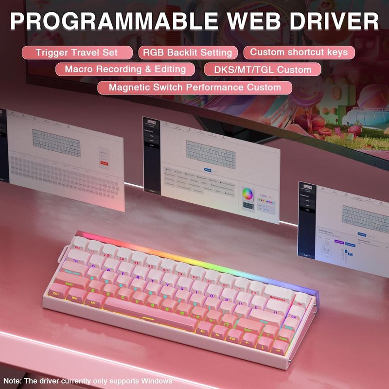 Przewodowa klawiatura gamingowa AULA Hero 68 HE 60%, przełączniki magnetyczne z efektem Halla i częstotliwością odpytywania 8 tys. Hz, boczne nakładki klawiszy PBT, podświetlenie RGB B_voghion.com