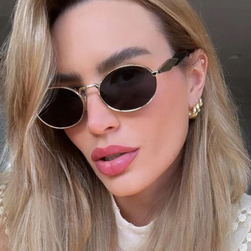 VOOTHOST Klassische Runde Ovale Sonnenbrille für Frauen Männer Markendesigner Brauner Metallrahmen Sonnenbrille Trend Shades UV400 F0099_voghion.com
