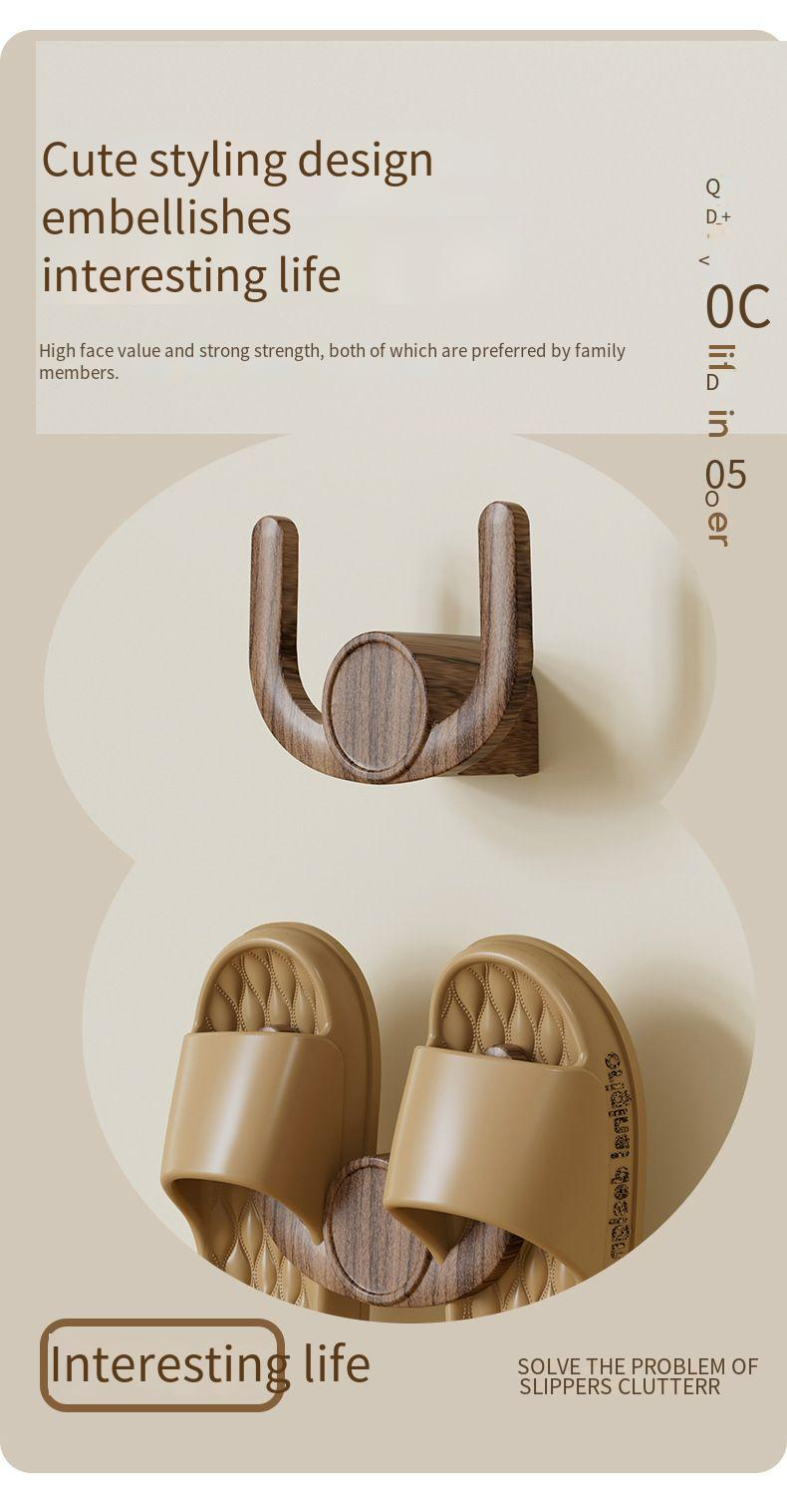 Peach Wood Grain Slipper No-Drill Bathroom Multifunctional Storage Shoe Wall Hanging Rack_voghion.com