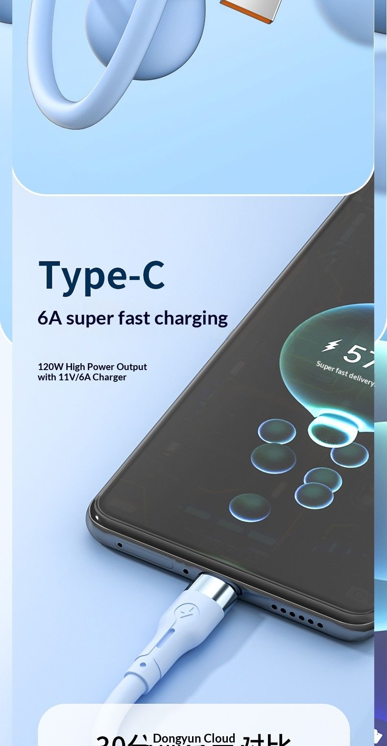 Digitex Typ-C Super Fast 6A Kompatibel mit Huawei Honor Xiaomi Vivo Ladegerät OPPO Lade-Silikon-Datenkabel_voghion.com