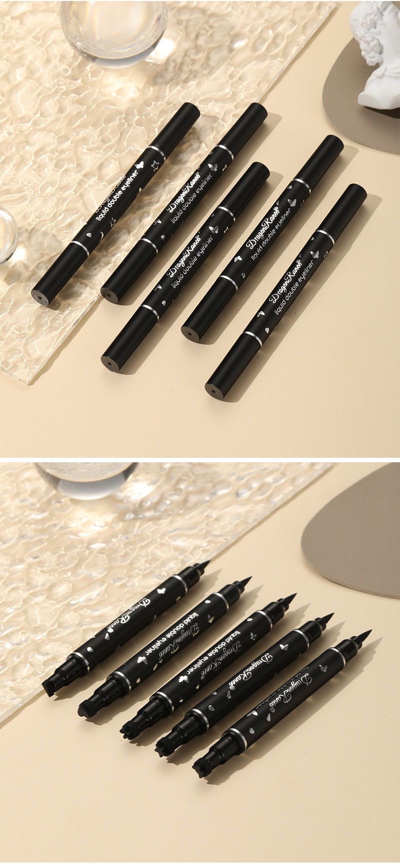 Penna eyeliner a doppia punta con timbro a stella - Impermeabile, ideale per principianti, con timbri a forma di cuore e fiore di prugna per accentuare gli angoli e le estremità dell'occhio._voghion.com
