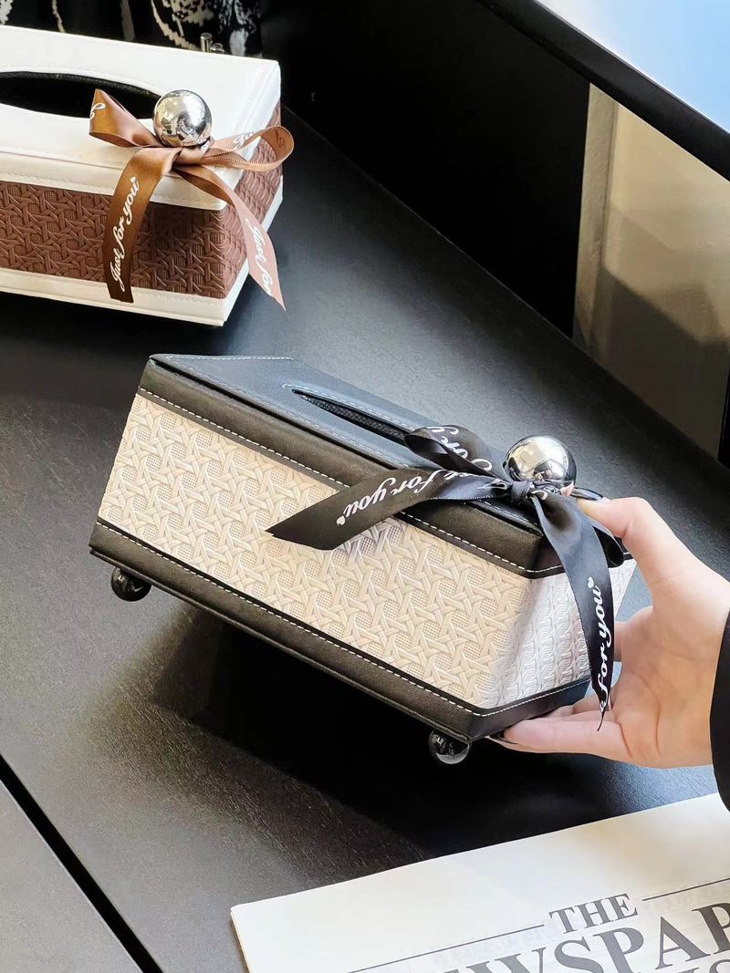 Portafazzoletti in pelle intrecciata con vassoio – Elegante elemento decorativo per soggiorno, toeletta o comodino (contenitore multiuso)_voghion.com