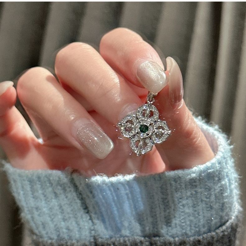 Ciondolo in argento sterling S925 con zircone verde chiaro di lusso, semplice, alla moda, vintage, elegante, intagliato_voghion.com