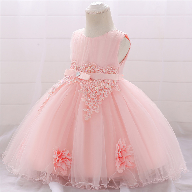 Baby clothes Baby dress gauze beaded princess pommel dress Baby birthday wedding dress_voghion.com