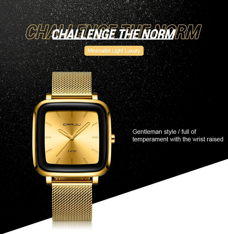 CRRJU Orologi da uomo Top Brand Luxury Square Golden Quartz Casual Slim Mesh Steel Waterproof Watch Relogio Masculino_voghion.com