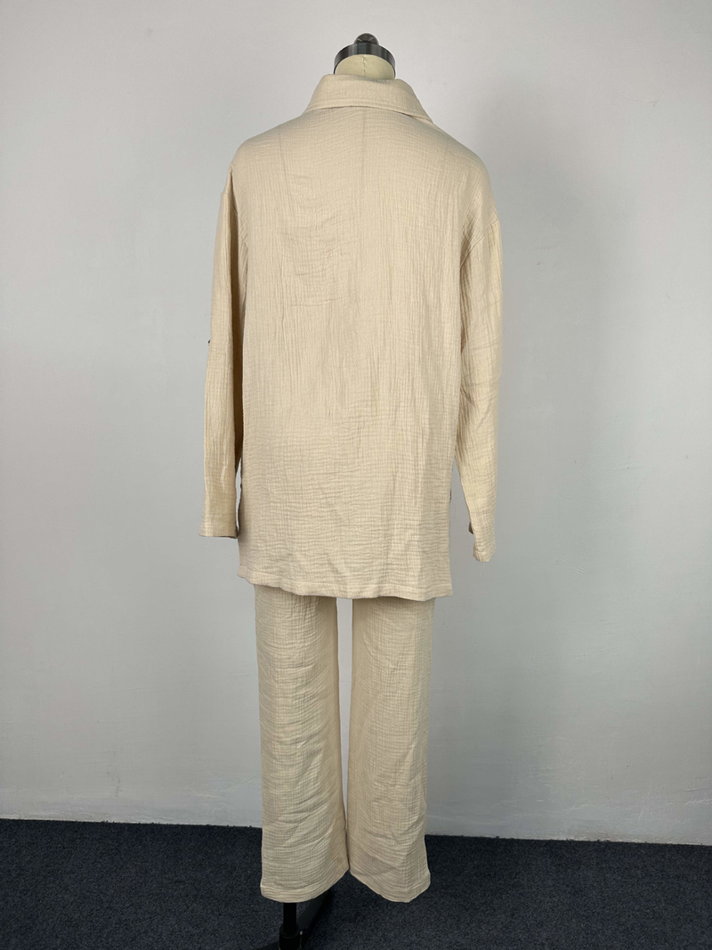 Γυναικεία Ρούχα Plus Size Διπλή στρώση Crepe Loose Μεγάλο Πέτο Μακρυμάνικο Πουκάμισο Casual_voghion.com