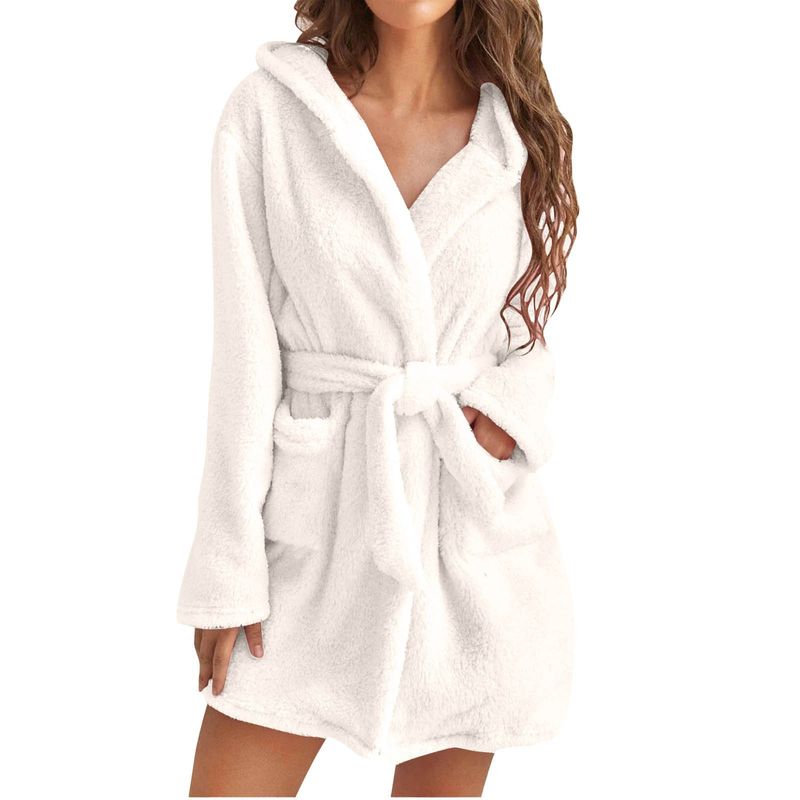 2023 Step Into Autumn/winter Hooded Home Plush Pajamas Solid Color Warm Bathrobe For Women_voghion.com
