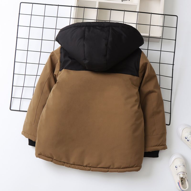 Boys' Color-Block Fleece-Lined Padded Jacket – Thick Winter Coat With Hood (120-170cm, 4 Colors)_voghion.com