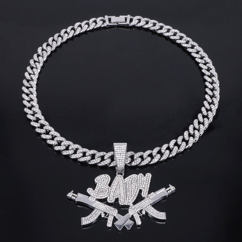 Collana unisex in lega per uomo e donna con ciondolo a forma di pistola "Baby", stile hip hop, moda rap, tendenza di strada, con diamanti._voghion.com