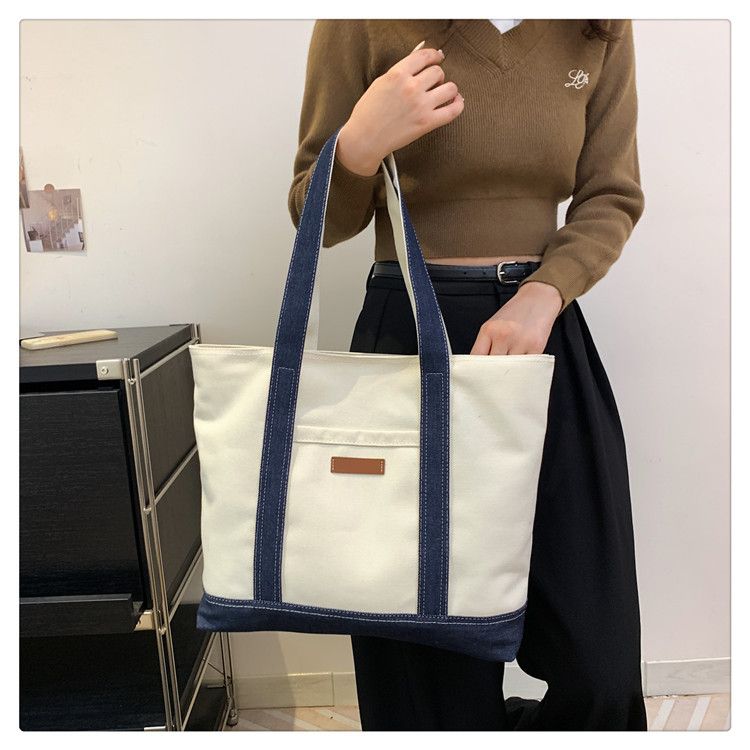 Umhängetaschen für Damen, Canvas-Tragetasche, trendige Unterarmtasche mit Farbblockierung, modische Pendler-Umhängetasche mit großem Fassungsvermögen_voghion.com