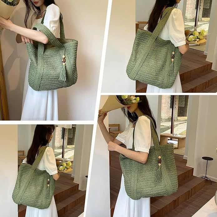 2025 Versatile Straw For Women, New Large Capacity Woven Shoulder Summer Beach Bag, Tote Bag_voghion.com