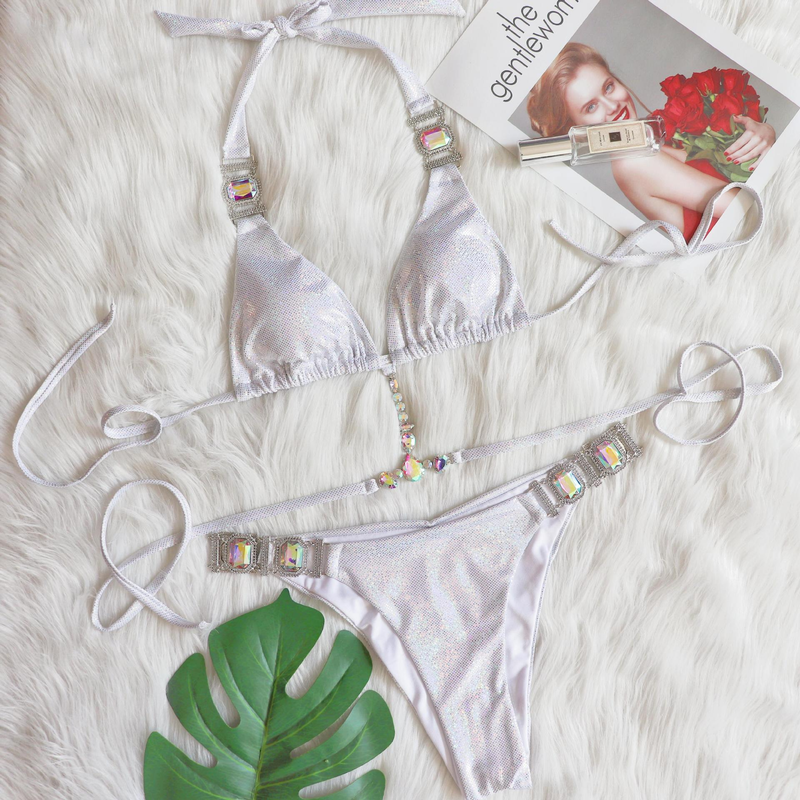 Traje de baño bikini con cuello halter y tiras, traje de baño sexy con diamantes de cristal bronceados brillantes_voghion.com